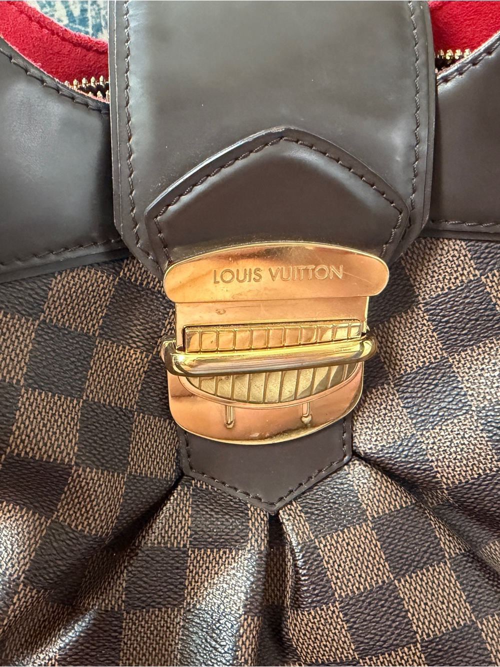 Louis Vuitton Sistina GM Brown Damier Shoulder Bag with Red Interior - Picture 10 of 11